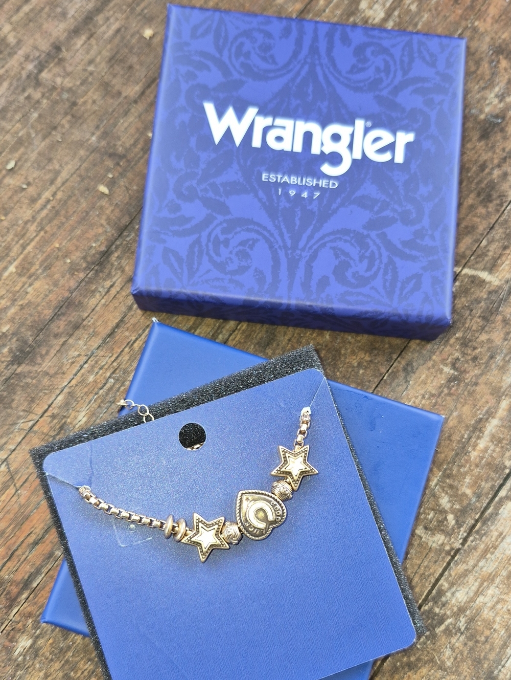 Wrangler Gold-Tone Star & Heart Charm Bracelet Gold And White Nwt